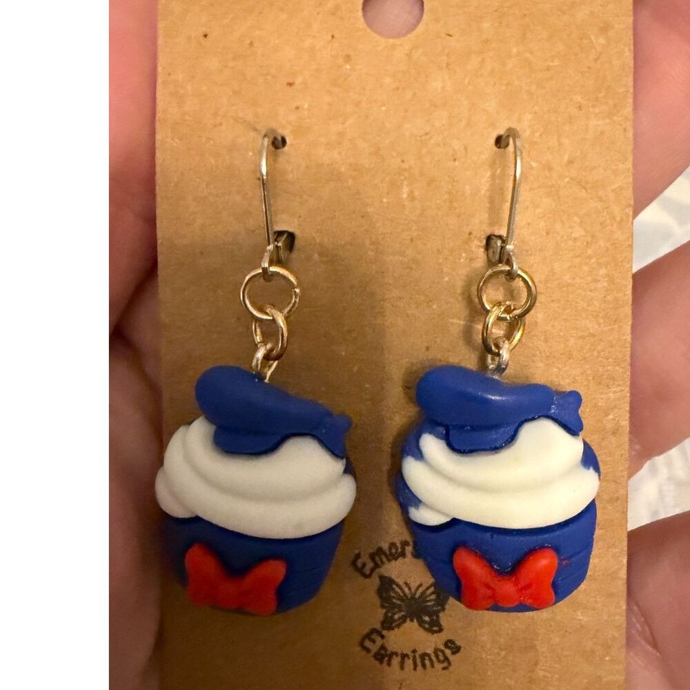 Donald Duck Inspired Cupcake Dangle Earrings